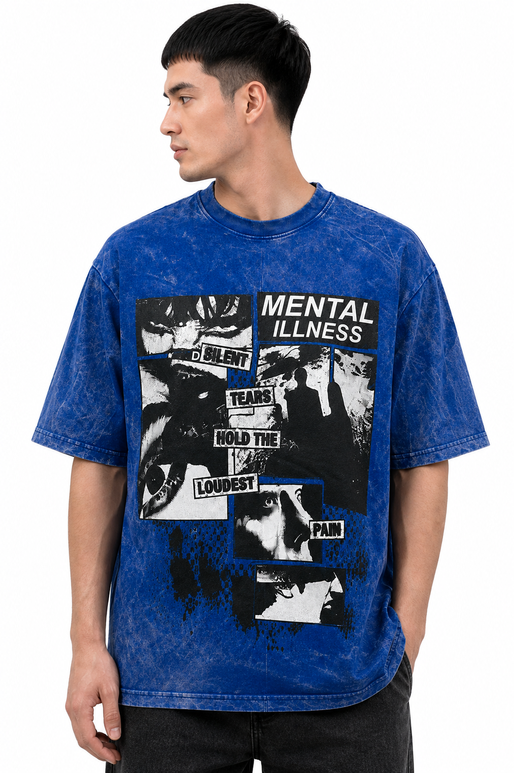 BLUE ACID WASH DROP SHOULDER